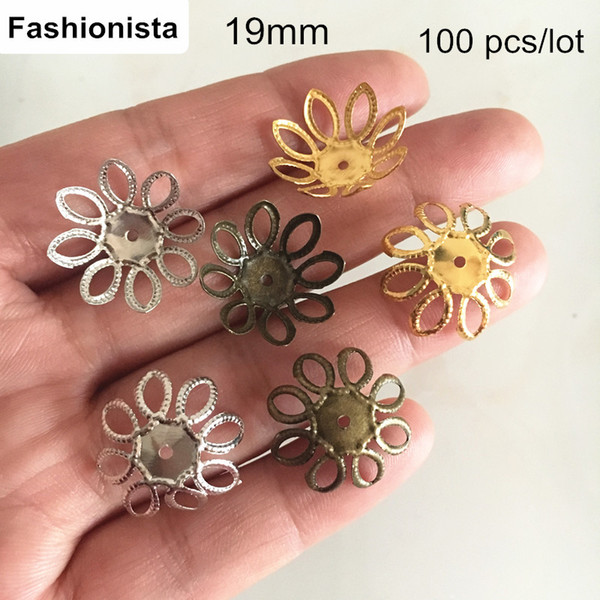 100pcs of 8 Petal Lotus Bead Caps 19mm Gold-color,Silver-color,Steel,Bronze Color,Open Design Metal Flowers Lotus For Jewelry