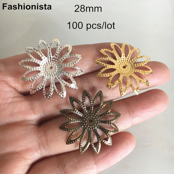 100 pcs Open Design Filigree Flowers Bead Caps 28mm,Gold-color,Silver-color,Bronze,12 Petal Filigree Metal Flowers,DIY Findings