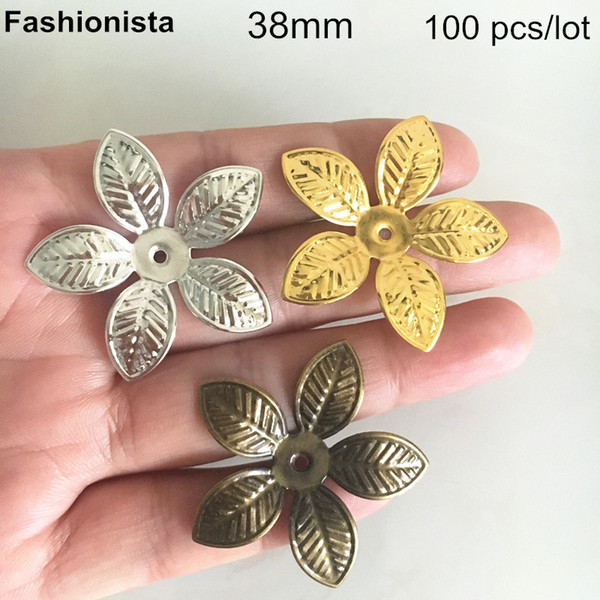 100 pcs 3D Flower Bead Caps 38mm,Gold-color,Silver-color,Bronze,5 Petal Metal Flowers,DIY Jewelry & Crafts Supplies