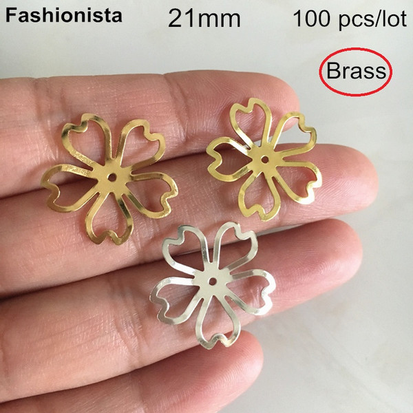 100 pcs Brass Bead Caps 21mm,Gold-color,Silver-color,Raw Brass 5 Petal Brass Flowers,Open Design Flower Bead Cap For Jewel DIY