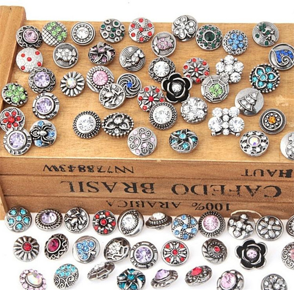 Newest 50PCS/Lot High Quality 12MM Metal Snap Button Rhinestones Mixed Styles DIY Snaps Charms Jewelry accessories buttons 4054