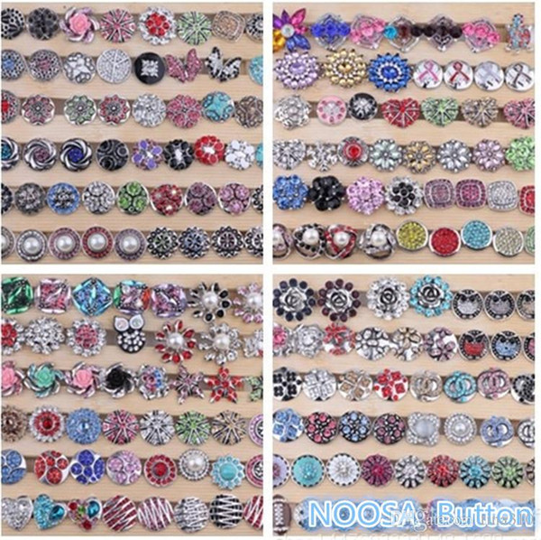 Hot 50pcs/lot High quality Mix Many styles 18mm Metal Snap Button Charm Rhinestone Styles Button rivca Snaps Jewelry NOOSA button 4647