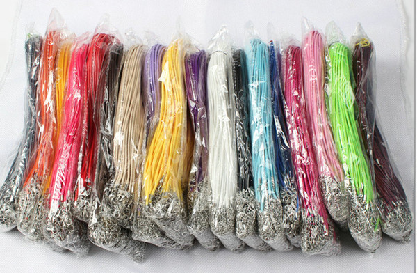 100pcs/lot 2.0mm Colorful Wax Leather Necklace strap buckle shrimp Pendant Jewelry Components Leather cord lanyard with Chain DIY Components