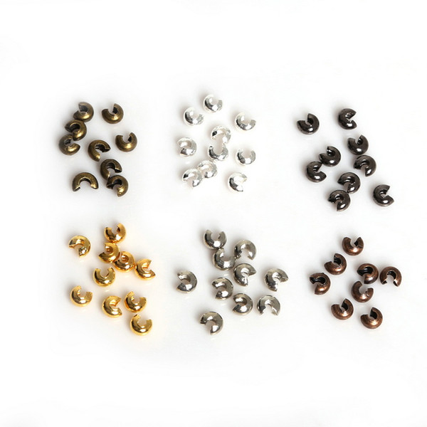 High Quality! 100PCs Silver/Gold/Gunmetal/Rhodium/Bronze/Copper Plated Alloy Crimp Beads Round Covers 3mm x3mm