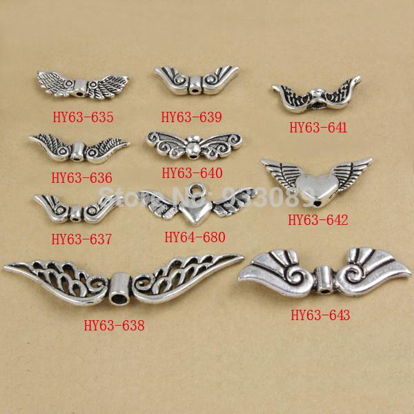 Wholesale-1 lot zinc alloy Antique Silver Tone Angel Wing Charm Spacers Beads Jewelry Findings