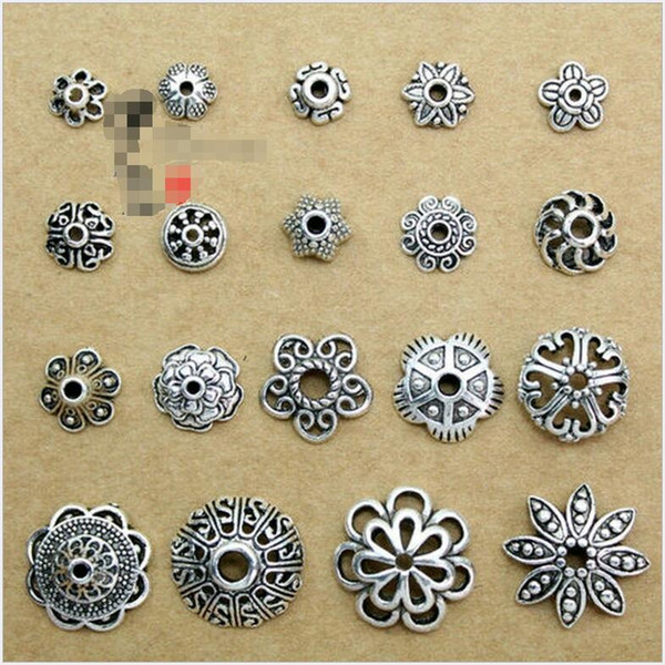 Wholesale DIY Jewelry Accessories Tibetan silver Vintage Alloy Blossom Bead Cap Flower Pedal Support Antique Silver Charms for Bracelets