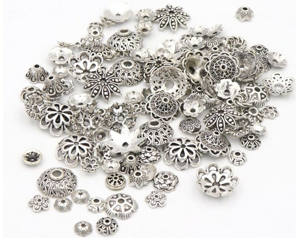 300pcs/lot Mixed Tibetan Antique Silver Color Flower Bead End Caps For Jewelry Making Findings Diy Accessories