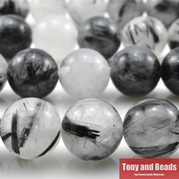 Free Shipping Natural Stone Smooth Black Rutilated Quartz Loose Beads 16