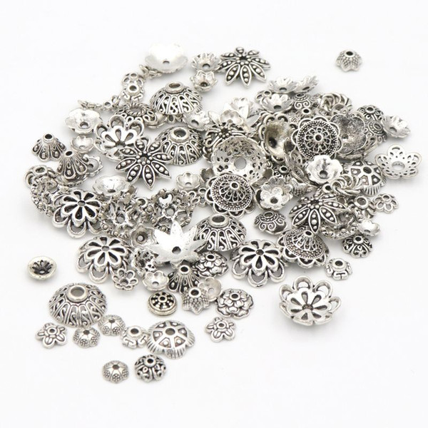 150pcs Mixed Tibetan Antique Silver Color Flower Bead End Caps For Jewelry Making Findings Needlework Diy Accessories Wholesale