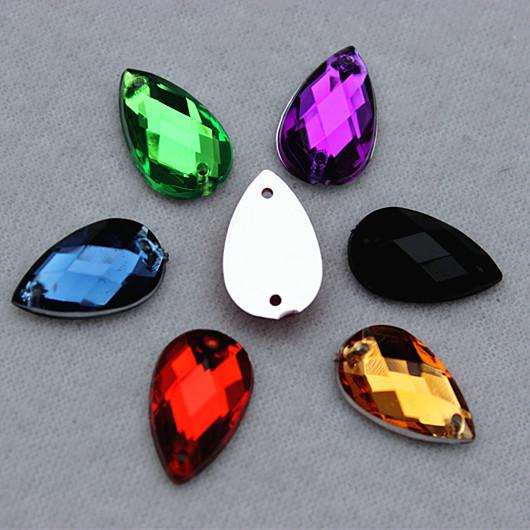 8x13mm 600PCS Droplet Shape Crystal Clear Color Acrylic rhinestone Sew on Acrylic Flatback with 2 Holes