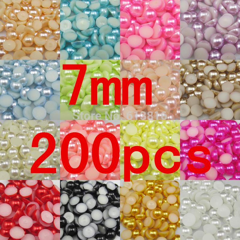 Wholesale-7mm 200pcs Craft Half Pearl Beads Flat Back pearls Embellishment DIY Nail Beauty Art Phone Shoes Clothes decarotion Pearl Beads