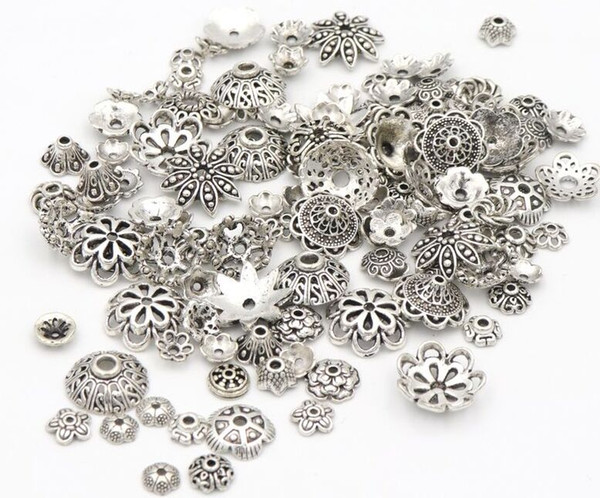 200pcs Mixed Tibetan Antique Silver Color Flower Bead End Caps For Jewelry Making Findings Needlework Diy Accessories