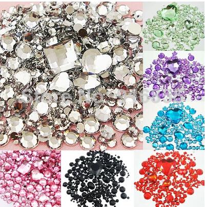 Free shipping 1100pcs/bag Mixed Size/Shape Flat Back Rhinestone 3D Acrylic Flatback Rhinestones for DIY Phone case Nail art