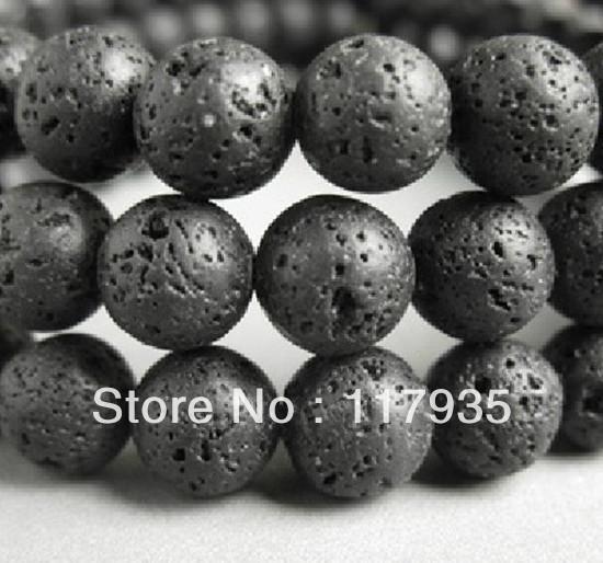 Free shipping Wholesale 8-12mm round black volcano lava stone fashion beads for jewelry making