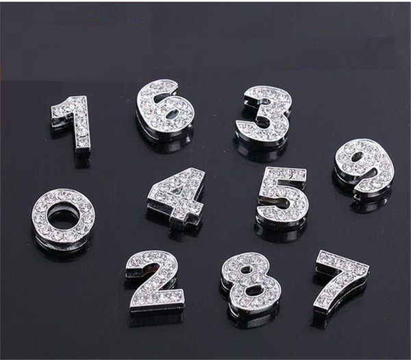 10pcs 8mm silver with rhinestone Slide numbers beads DIY Accessories Fit Pet Collar Wristband belt keychain phone strips