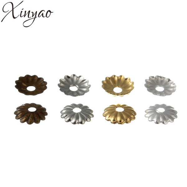 XINYAO 1000pcs/lot 5 7 8.5 mm Metal Hollow Flower Bead Caps Gold Silver Color End Caps for DIY Jewelry Findings Making F2403