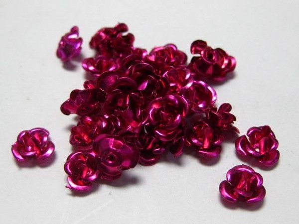 Wholesale-200 Mixed Colour Aluminum Metal Rose Flower Beads 6mm Finding