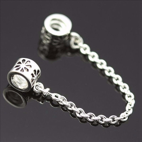 New European Silver Daisy Safety Chain Love Heart Beads DIY Bead Charms Fit Brand Bracelets & Bangles Jewelry