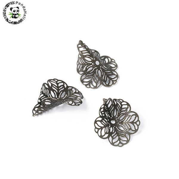 wholesale 100pcs Brass Flower Filigree Bead Caps Jewelry Findings For Jewelry Making 29x24mm, Hole: 1.2mm Antique Bronze Silver