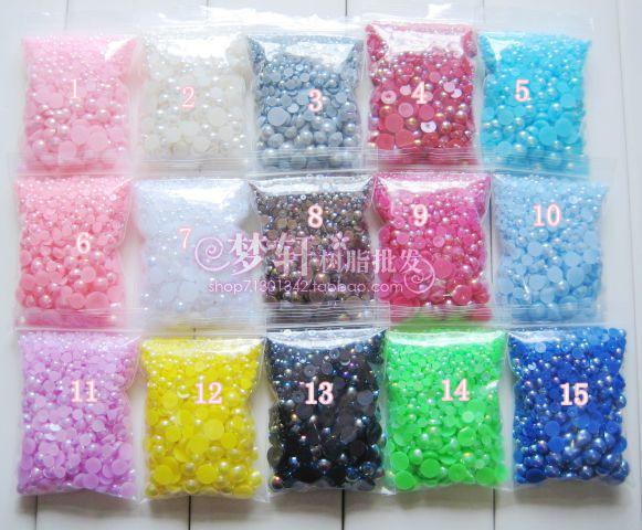 AB Brilliant bag Half Round Pearlized Acrylic Pearl/Rhinestones/gems Flat back Cabochons Mix Size 3-10MM 1000pcs (ZZZ022)