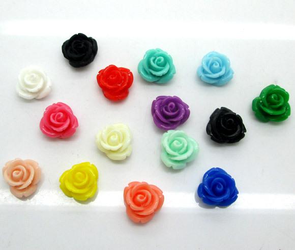 New Free Shipping 100 Random Mixed Resin Rose Flower Hole Flatback Cabochon Scrapbooking