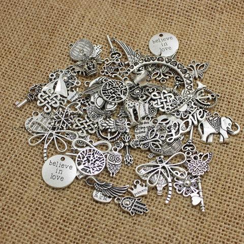 100pcs/lot Mixed Antique Silver European Bracelets Charm Pendants Jewelry Making Findings DIY Charms Handmade 345