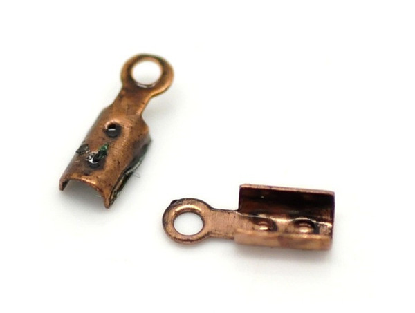 Free Shipping Copper Tone Necklace/ Cord Crimp End Caps W/Loop 3X8mm Findings Wholesale