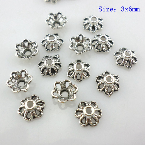 1000pcs Tibetan Silver 3x6mm Hollow Flower Shape Bead Caps DIY Charm Jewelry for Crafts Making Accessories