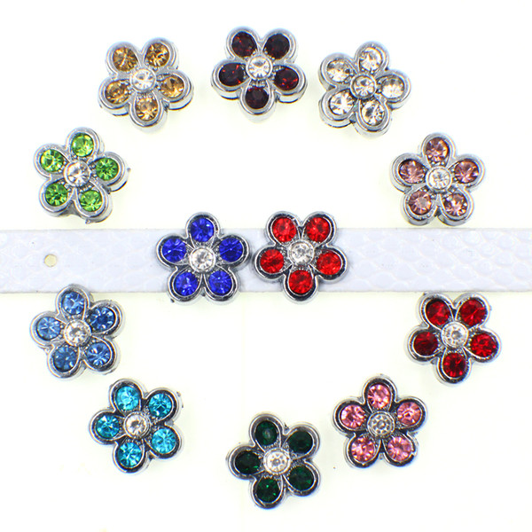 60pcs DIY charm birthstone color flower 8mm slide charms wholesale SL477 FREE SHIPPING Internal Dia.8mm fit 8mm band as Chirstmas gift