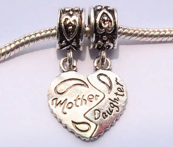 New Arrival 925 Silver Beads Mother Daughter Heart to Heart Pendant Fit Pandora Charms Bracelet Necklace