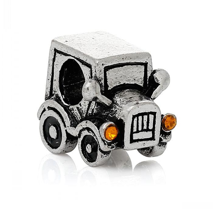 European Charm Beads Car Antique Silver Champagne Rhinestone About 14mm x 13mm(4/8