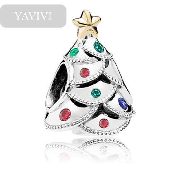 YAVIVI Colorful mosaic diamond Christmas tree big hole beads wholesale and excellent tune cross border DIY holiday alloy beads