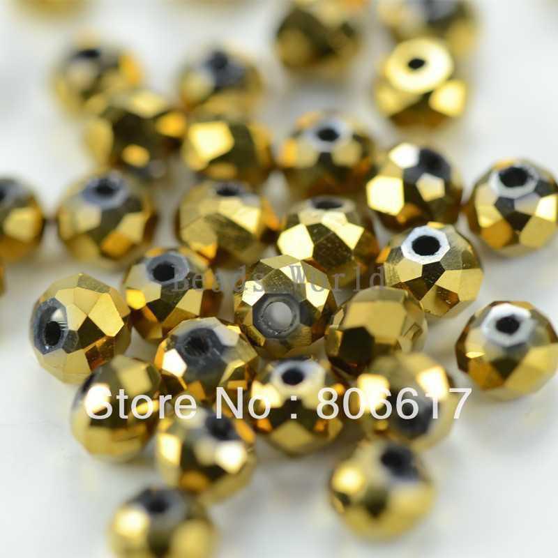 Free Shipping 200 Pcs Gold Plated Cut Faceted Crystal Glass Rondelle Spacer Beads 4x3mm(W02855 X 1)