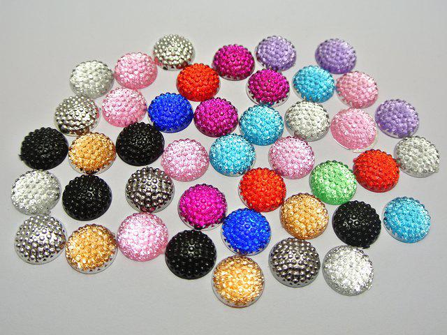 Wholesale-100 Flatback Resin Dotted Round Rhinestone Cabochon Gems 12mm