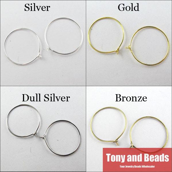 Wholesale-Free Shipping Large Round Hoop Earring Finding Hook Gold Dull Silver Bronze Plated For Jewelry Making EW12