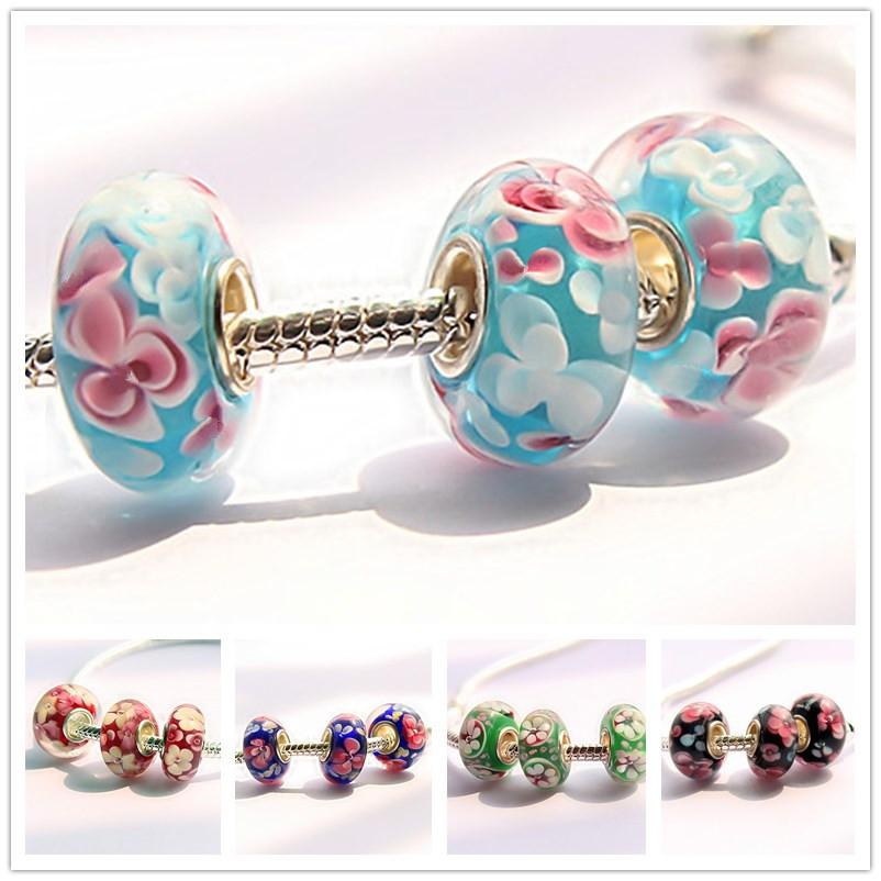 Wholesale-2015 hot DIY big hole 3D flower Murano beads apply to Fit  Style Bracelets accessory fashion Jewelry Findings