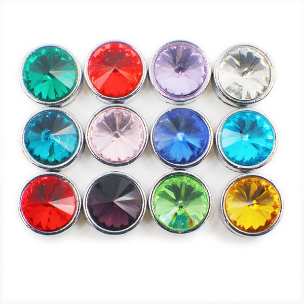 12pcs 8mm Round birthstone Slide Charms Bead Jewelry Finding DIY 8MM Pet Dog Tag Collar Belts Wristband