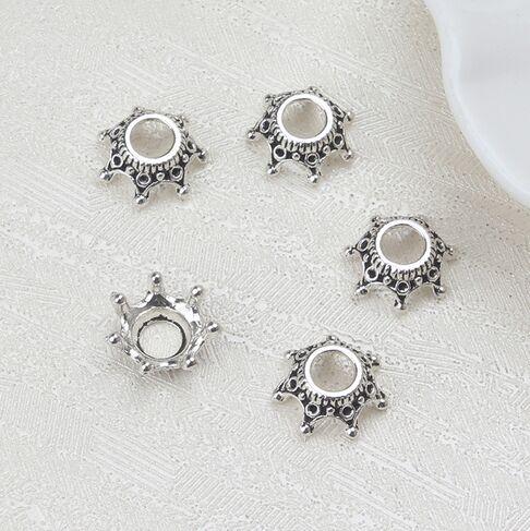 200PCS Tibetan Silver Crown Bead Caps Beads Fit Jewelry Making 13x5mm