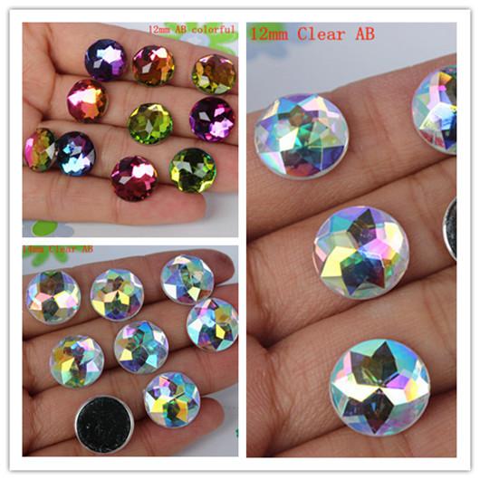 Free Shipping 12mm/14mm 300PCS AB Color Acrylic Flat Back Beads Rhinestones Round Circle Acrylic Rhinestone crafts Scrapbook