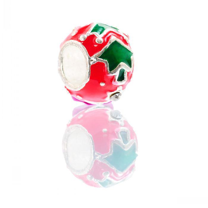 B82202 European Style Charm Beads Round Silver Plated Christmas Tree Pattern Enamel Red Green About 11mm,Hole:5.0mm,5 PCs