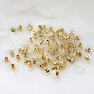 200pcs Golden Tone Plastic Earring Backs Stoppers Ear Post Nuts W/Pads 11x6mm Jewelry Finding access