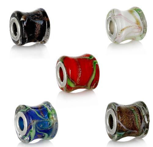 Free Shipping! European Charm Lampwork Glass Beads Drum Mixed Glitter Ripple clear About 15x14mm jewelry making DIY