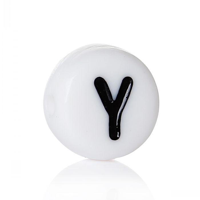 Acrylic Spacer Beads Round White Black Alphabet/Letter 