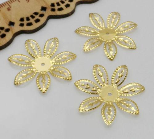 Free Ship 1000pcs Gold Plated Flower Beads Caps For Jewelry Making 27mm