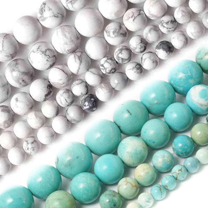 Wholesale-Wholesale 4MM 6MM 8MM 10MM Natural White and Sky Blue Howlite Turquoise Stone Beads For Bracelet Necklace DIY Jewelry