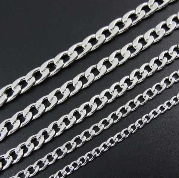 Free Shipping 5meter in bulk Polished silver stainless steel 3mm/4.5mm/6mm/7mm/8mm NK Curb chain jewelry findings marking DIY