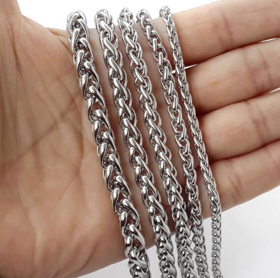 new style in bulk Lot 5meter Silver Stainless Steel 3mm/4mm/6mm wheat braid Rope Link Chain Jewelry Finding / Marking Chain DIY