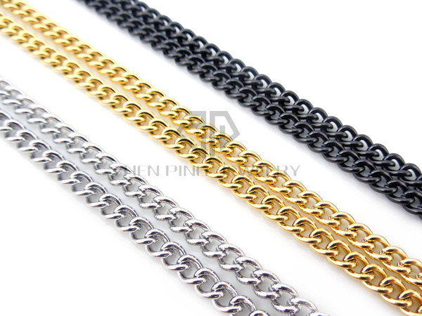 Free shipping steel color, gold color, black color 4mm cubin chain stainless steel with lobster clasp cubin chain 65cm+5cm extra chain