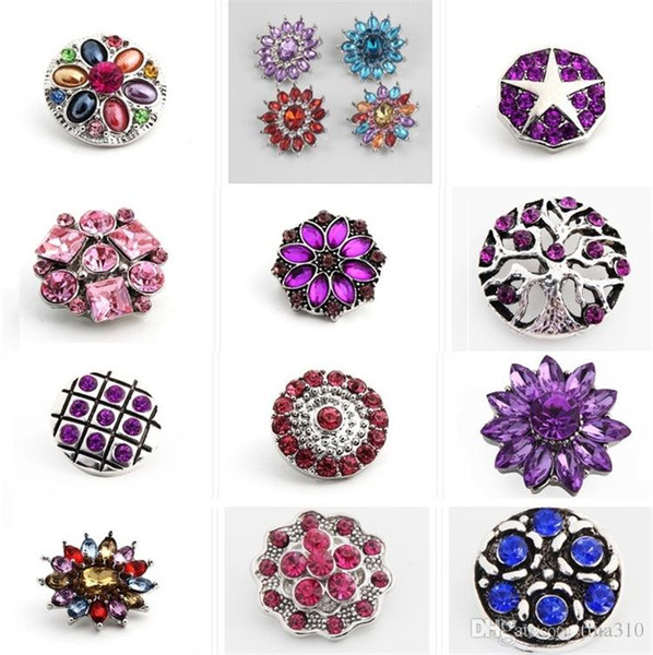 Newest 100PCS/Lot 63 styles High Quality Luxurious Rhinestones Metal Snap Buttons Mixed Styles DIY Snaps Charms Jewelry accessories 4058