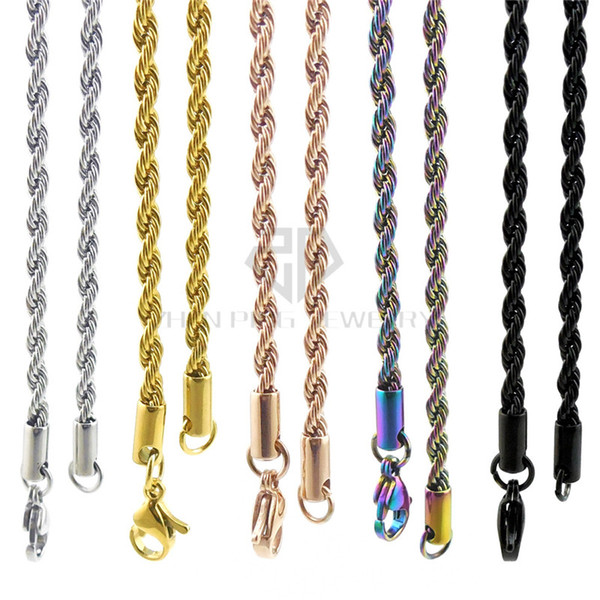 Free shipping steel and gold 3mm twist chain 316L stainless steel with lobster clasp twist chain